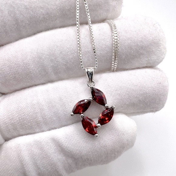 Jewelry - .925 Sterling Silver Marquis Garnet Cz Necklace